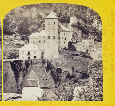 One half of a stereo view by William England. La Pont de St. Maurice, Vallee du Rhone, Switzerland