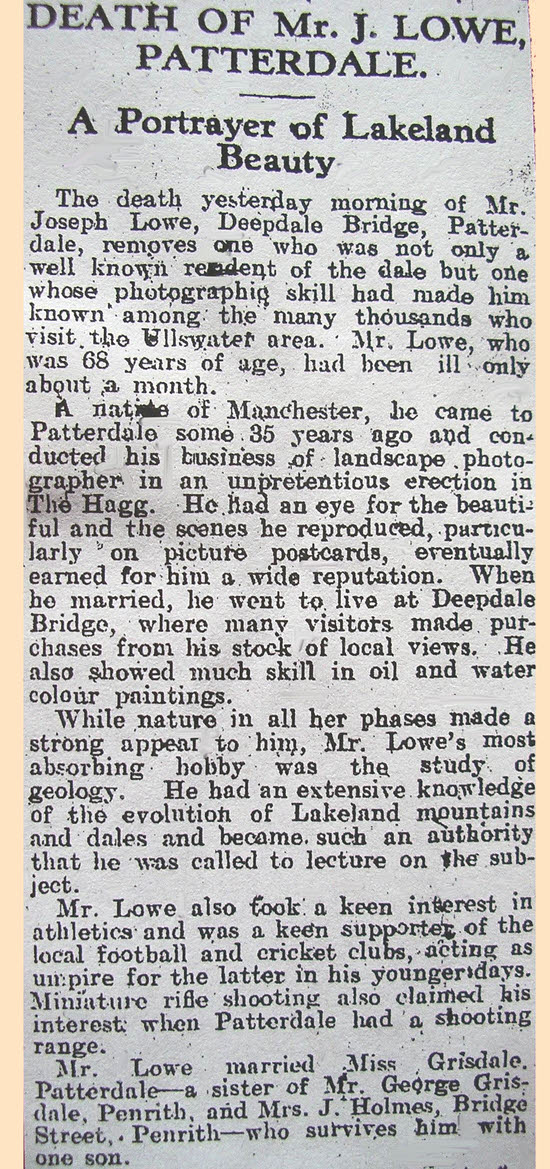 Obituary report in a local newspaper in 1934