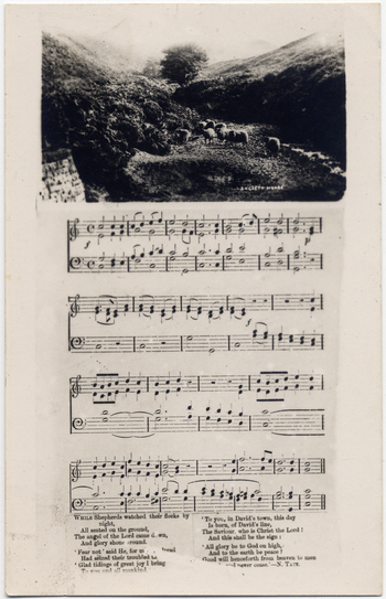 Biltcliffe postcard showing words, music and a photo of Langsett Moors