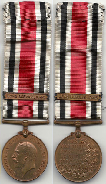 Frederick William Biltcliffe’s Special Constable medal awarded in 1945