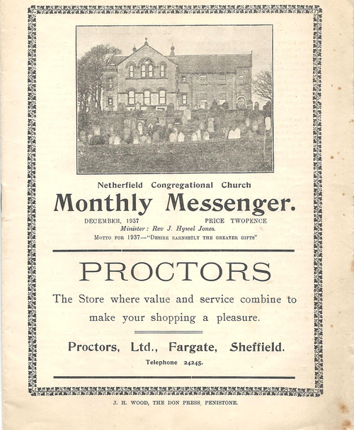 Nethercliffe Congregational Church magazine December 1937 - cover