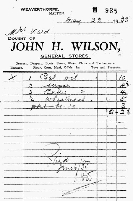 John H Wilson billhead from his general stores – 1933