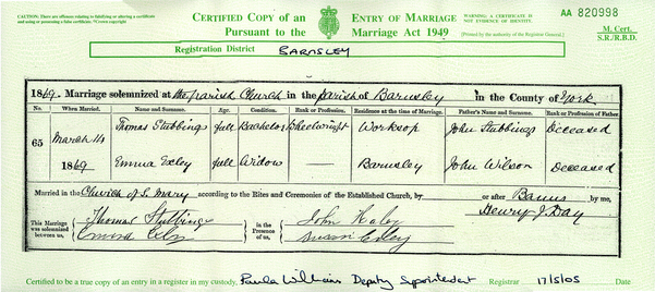 Emma Marriage Certificate