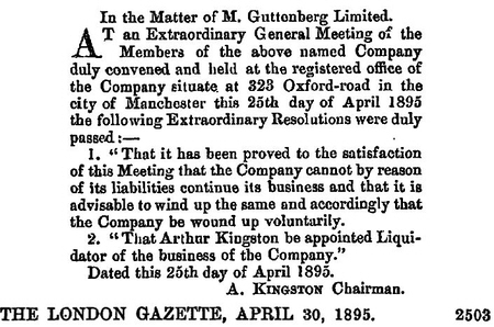 Guttenberg, M Ltd Winding up 1895