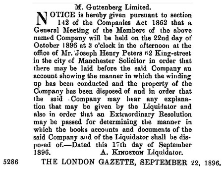 Guttenberg, M Ltd  Liquidated 1896