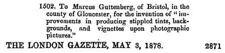 Guttenberg, M patent 1878