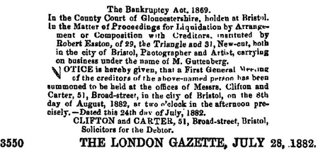 Guttenberg, M Bankrupt July 1882
