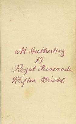 Marcus Guttenberg carte de visite photograph 23A verso, handwritten. Image courtesy of Paul Godfrey
