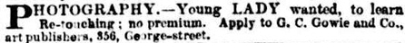 Advert of G C Gowie - Sydney Morning Herald 24 December 1886 page 12