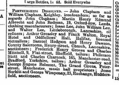 Notice of partnership dissolution Huddersfield Daily Chronicle 1893