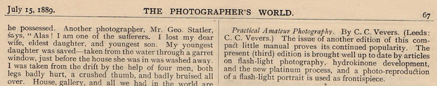 Vevers, C C advert re book PH World July 1889